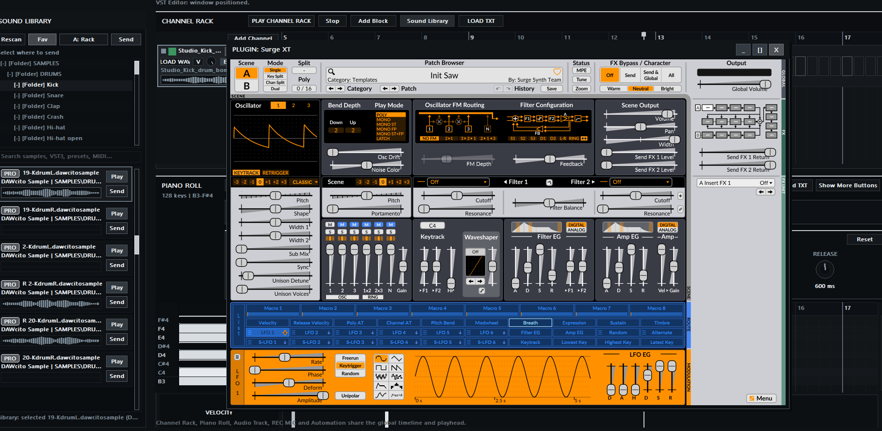 Surge XT plugin window displayed inside DAWcito