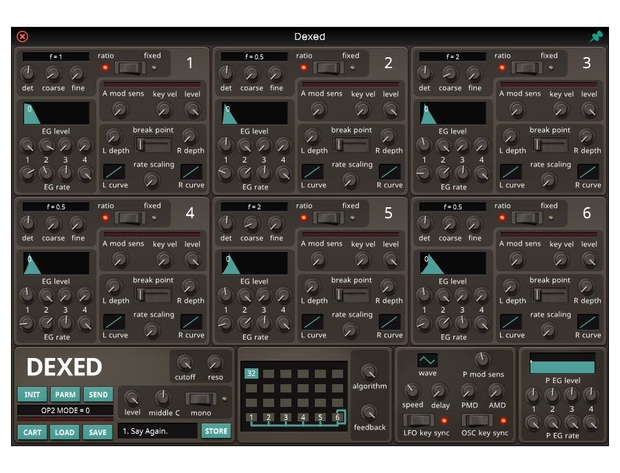 Interfaz del plugin Dexed