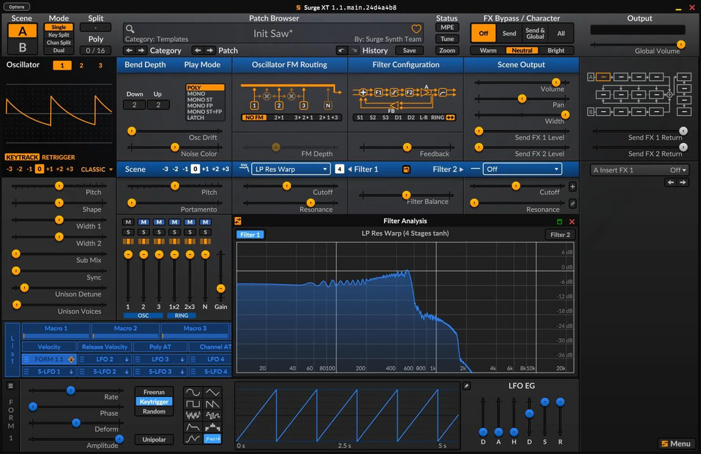 Interfaz del plugin Surge XT