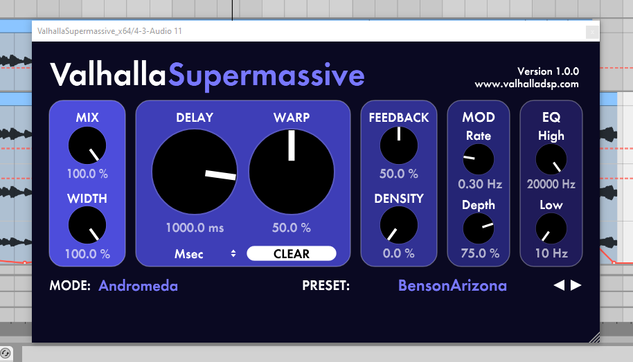Interfaz del plugin Valhalla Supermassive