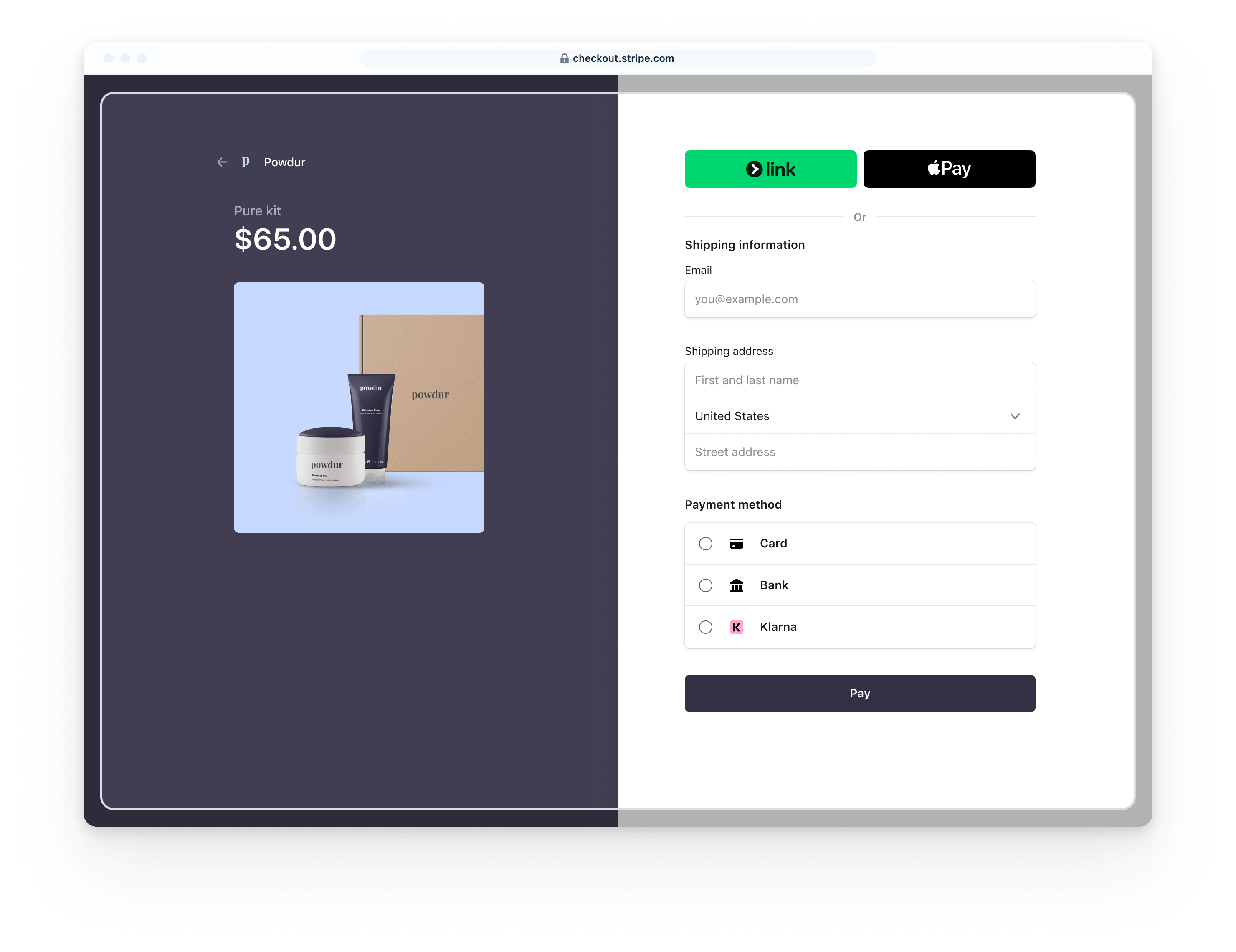 Ejemplo oficial de la página de pago de Stripe Checkout